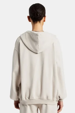 Women CLO-TOP-HS-HOOD C Embroidered Zip Through Hoodie - Stone