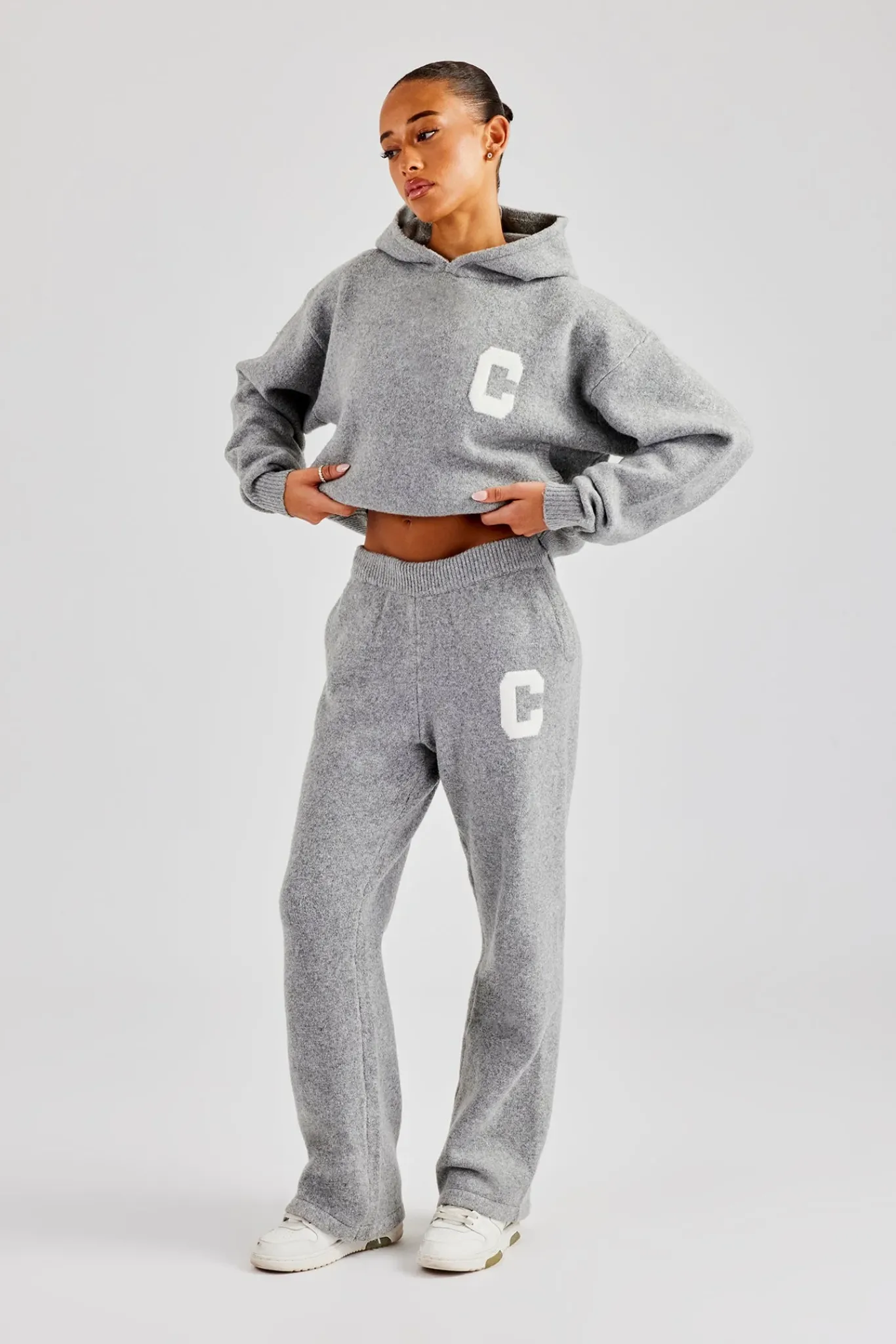 Women CLO-SET-KTW C Knitted Hooded Tracksuit - Grey