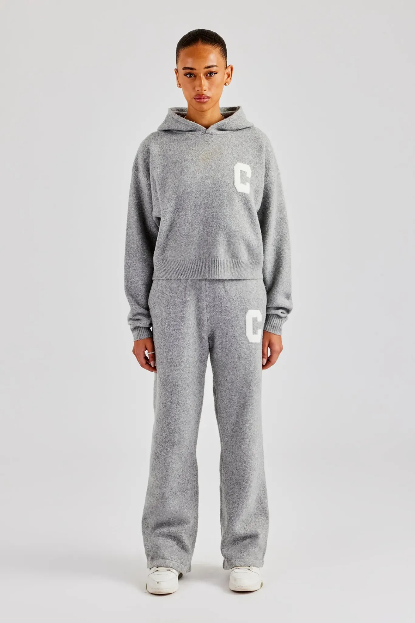 Women CLO-SET-KTW C Knitted Hooded Tracksuit - Grey