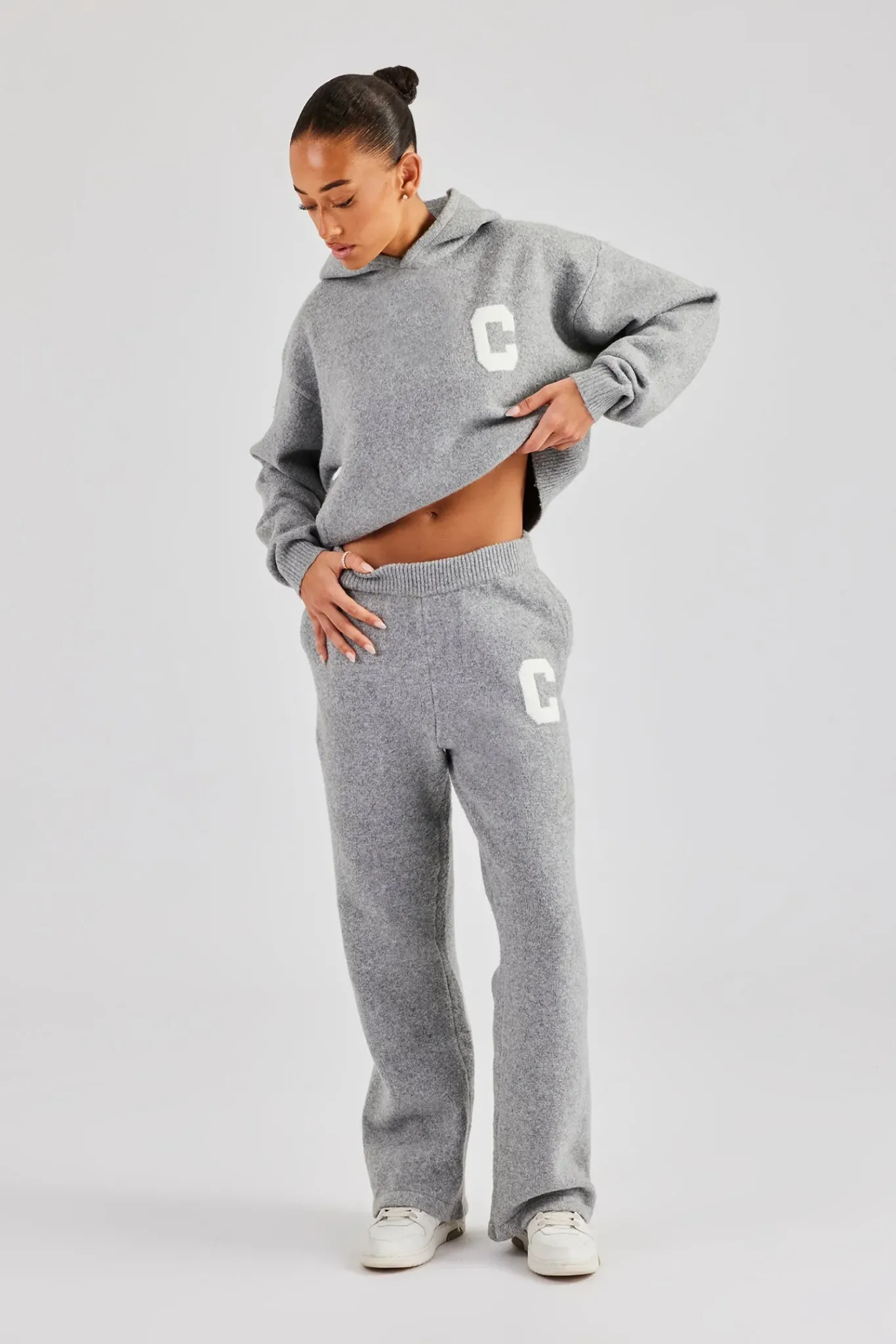 Women CLO-SET-KTW C Knitted Hooded Tracksuit - Grey
