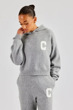 Women CLO-TOP-HS-HOOD-KTW C Knitted Hoodie - Grey