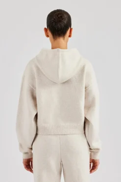 Women CLO-TOP-HS-HOOD-KTW C Knitted Hoodie - Oatmeal