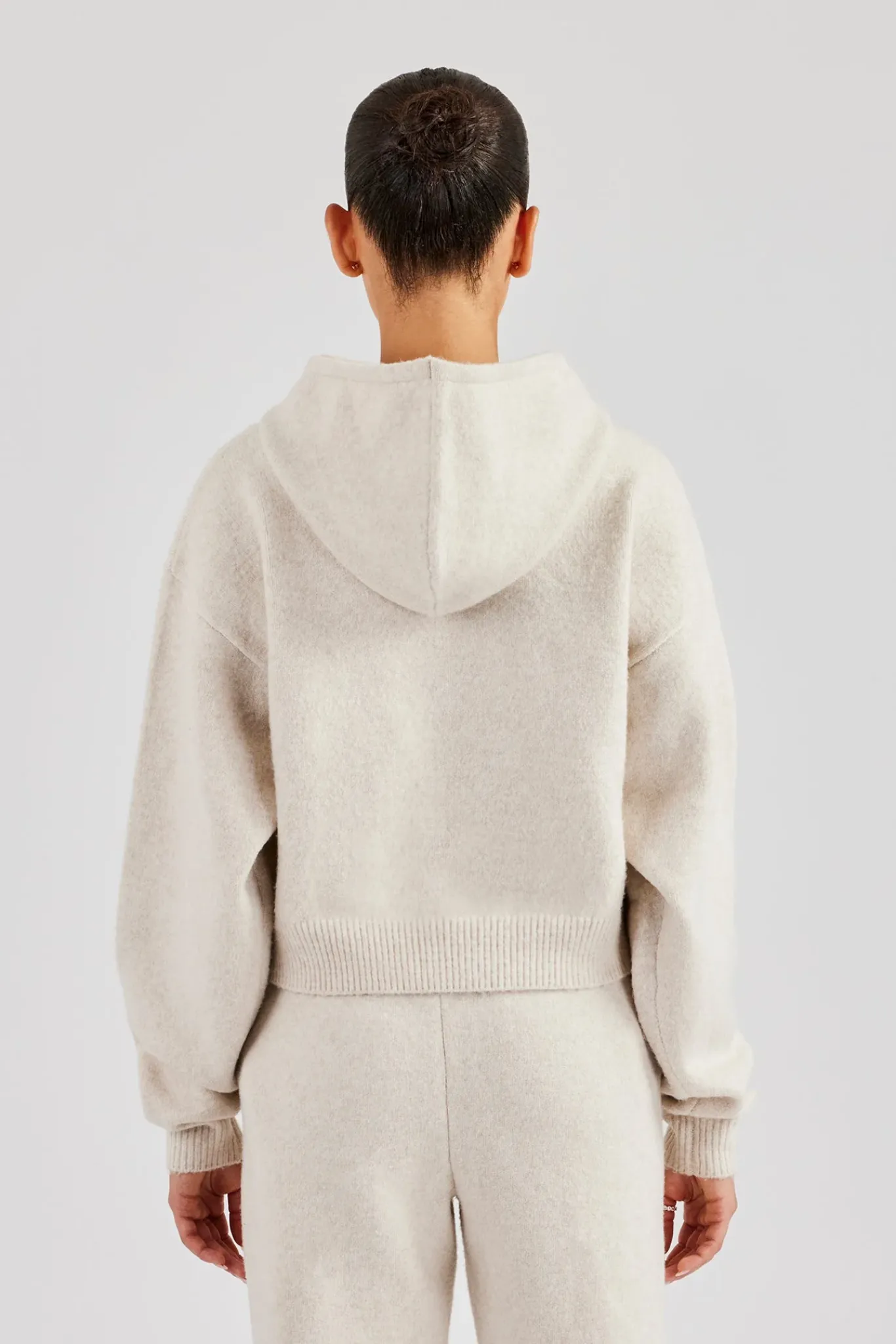 Women CLO-TOP-HS-HOOD-KTW C Knitted Hoodie - Oatmeal