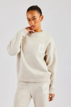Women CLO-TOP-HS-SWE-KTW C Knitted Sweatshirt - Oatmeal