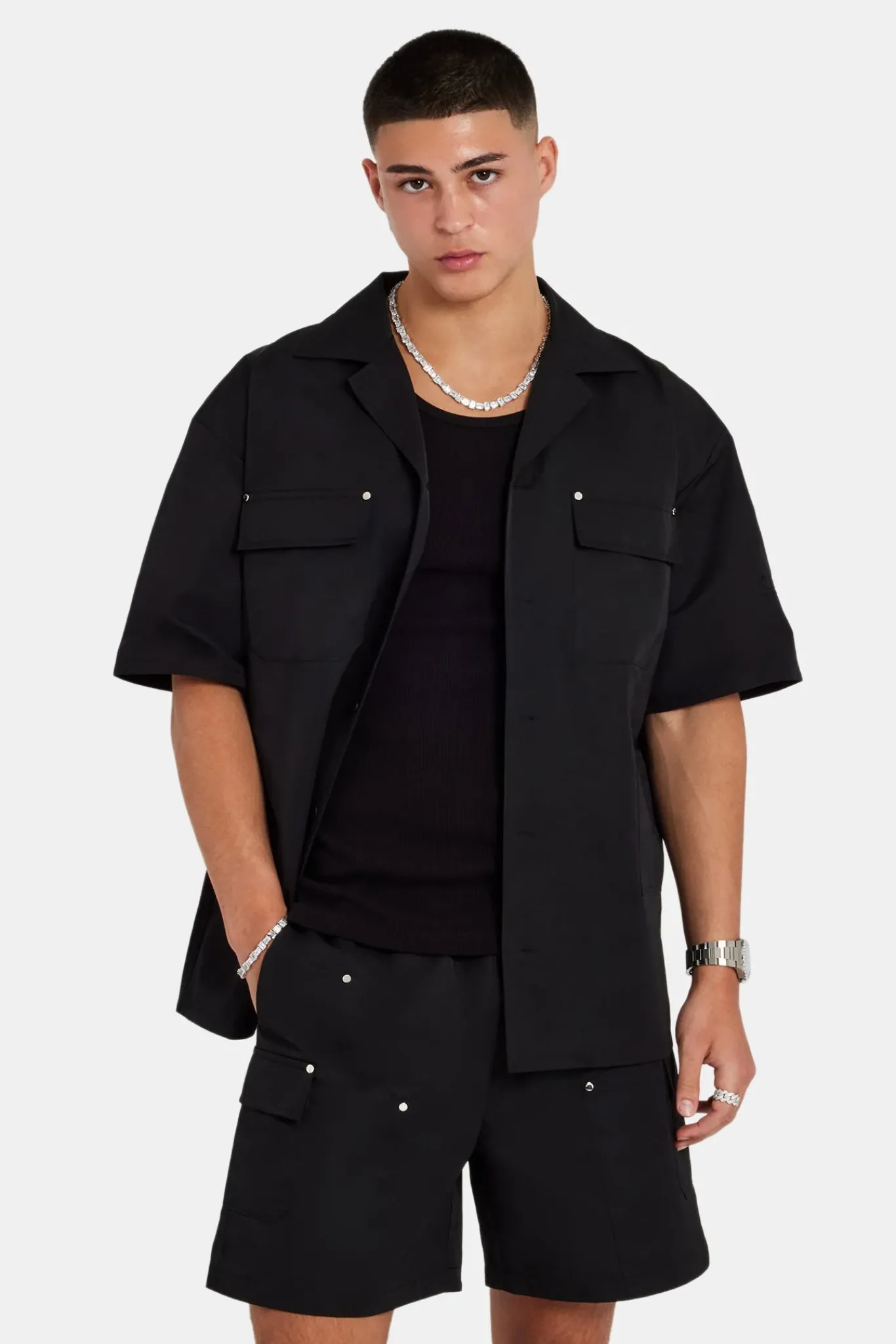 CLO-TOP-SHIR Carpenter Nylon Embroidered Shirt - Black