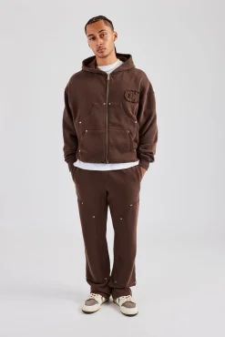 CLO-BOT-TRO Carpenter Raw Edge Straight Leg Jogger - Chocolate