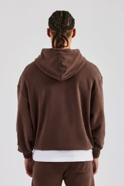 CLO-TOP-HS-HOOD Carpenter Raw Edge Zip Through Hoodie - Chocolate