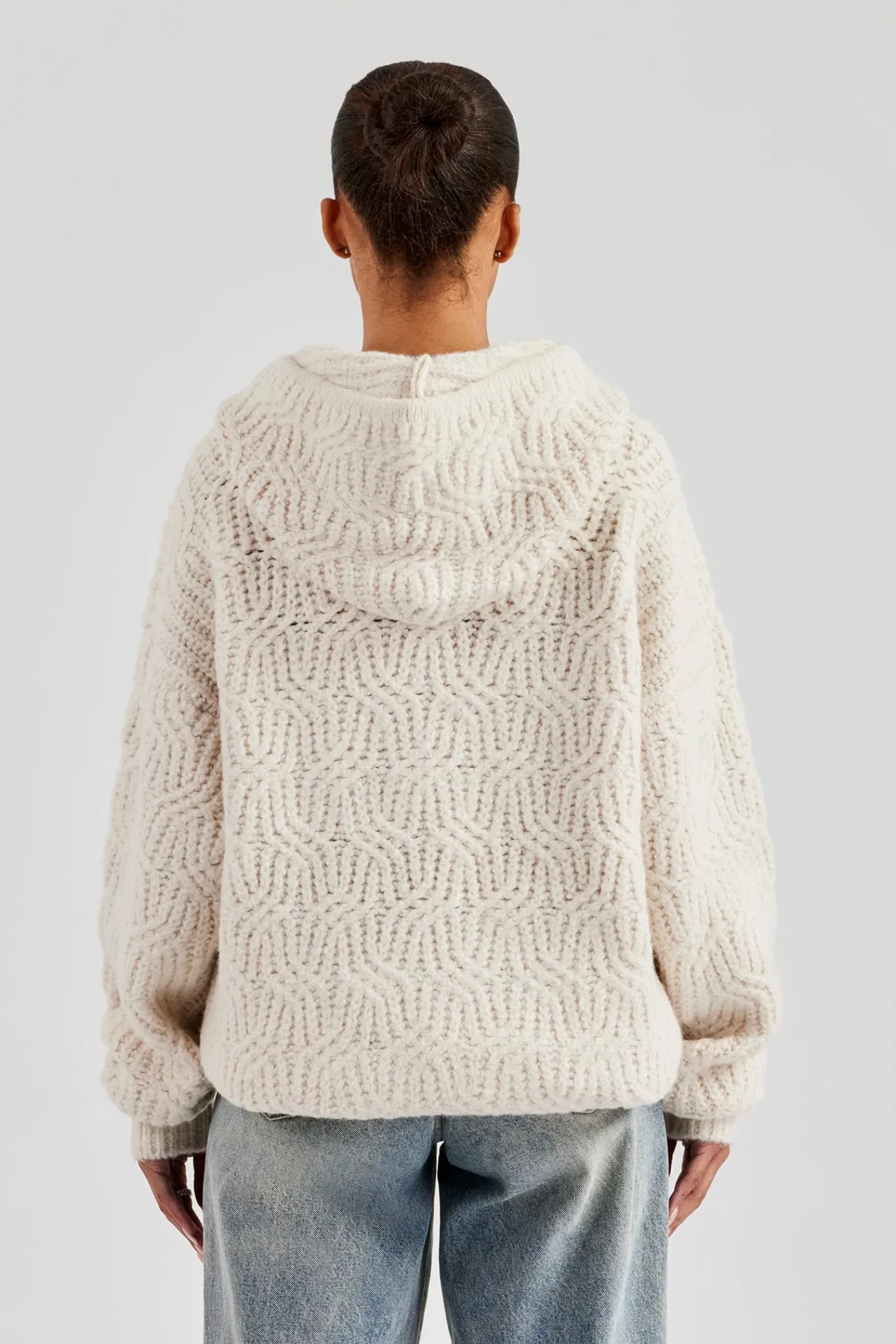 Women CLO-TOP-HS-HOOD-KTW CCC Spliced Cable Knit Hoodie - Off White