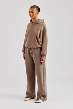Women CLO-SET Cernucci Boxy Hoodie & Wide Leg Jogger - Taupe