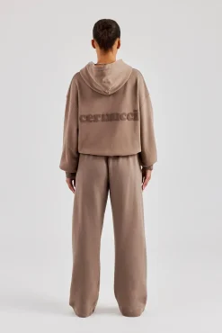 Women CLO-SET Cernucci Boxy Hoodie & Wide Leg Jogger - Taupe