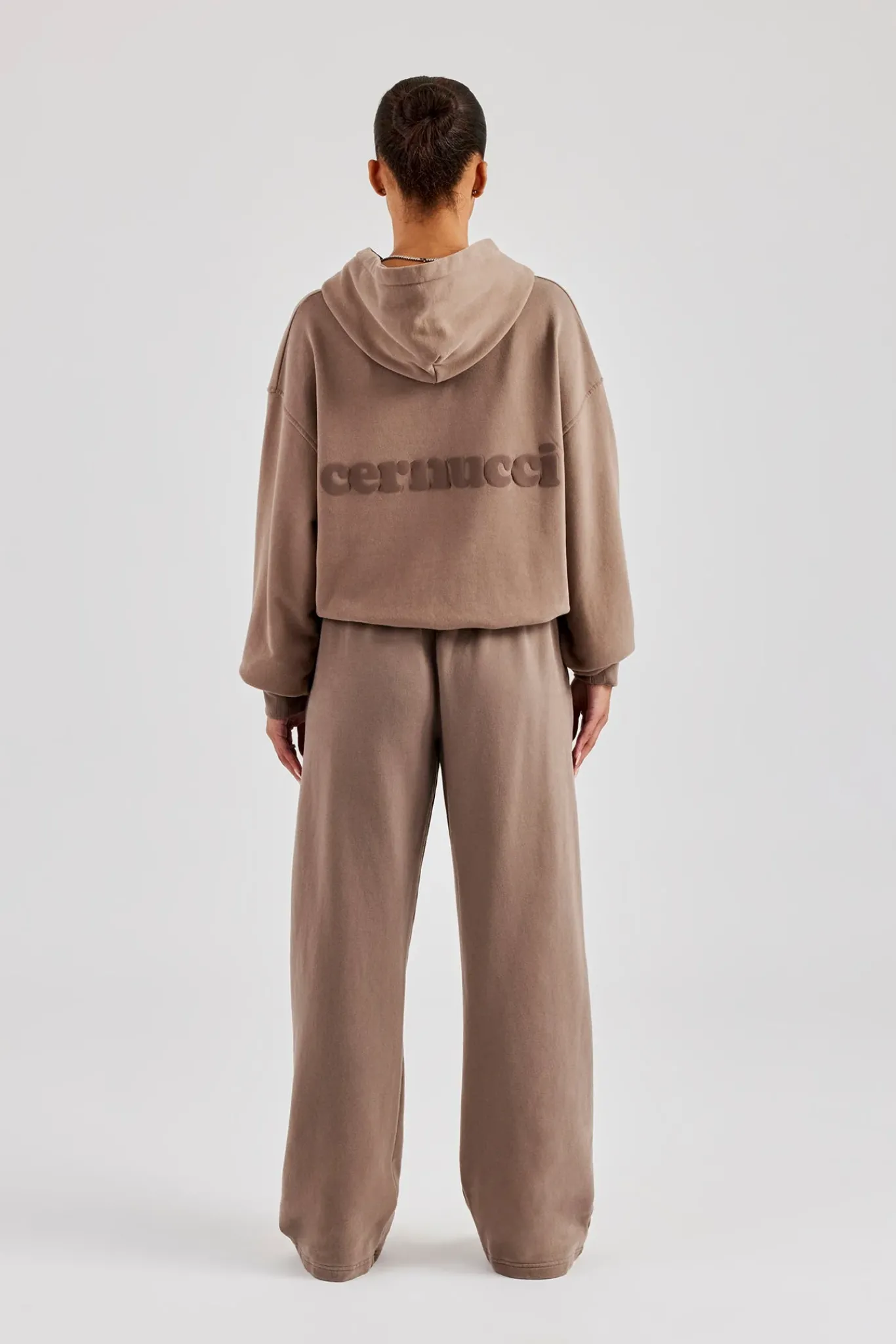 Women CLO-SET Cernucci Boxy Hoodie & Wide Leg Jogger - Taupe