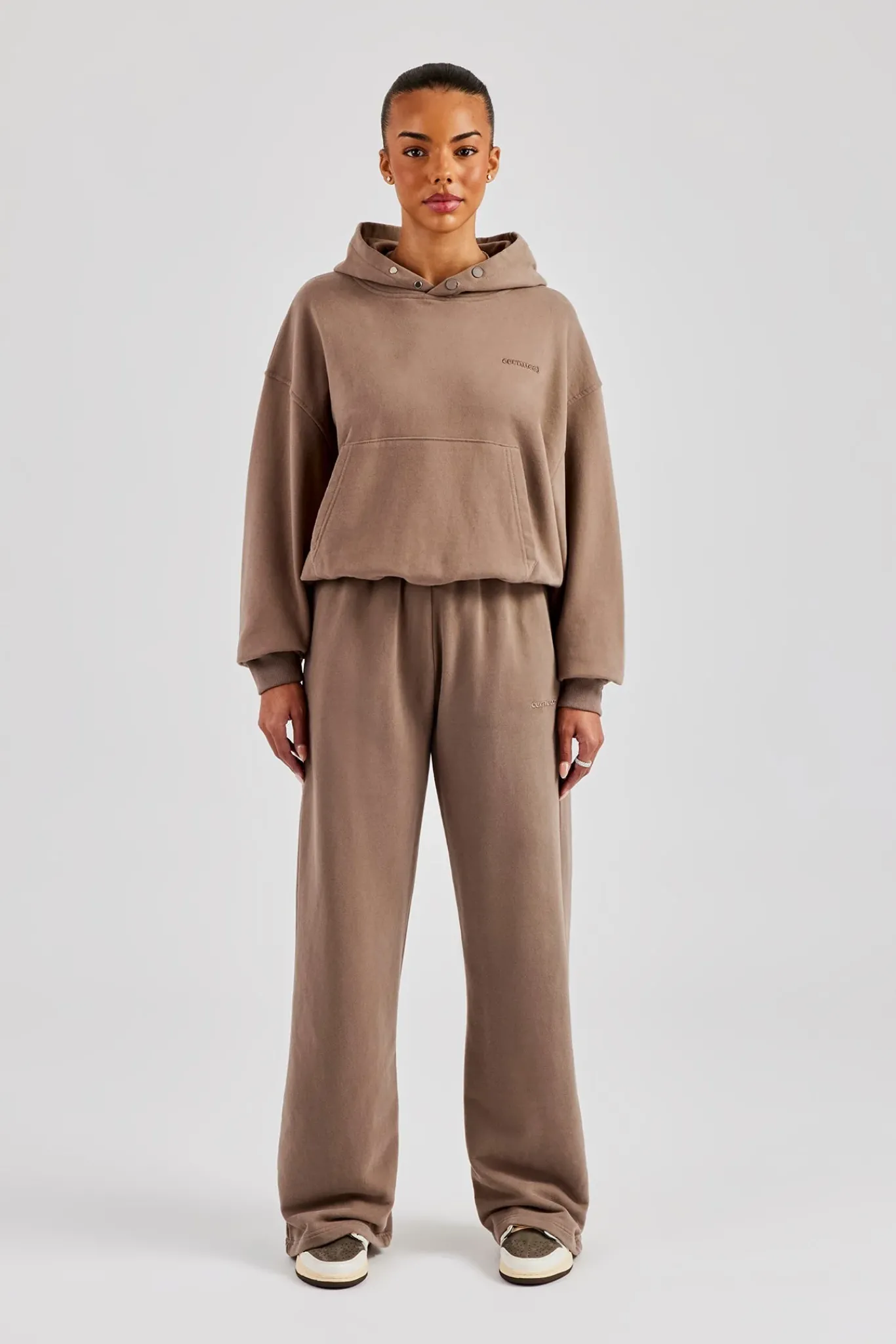 Women CLO-SET Cernucci Boxy Hoodie & Wide Leg Jogger - Taupe
