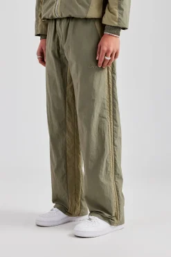 CLO-BOT-TRO Cernucci Contrast Panel Nylon Track Pant - Khaki