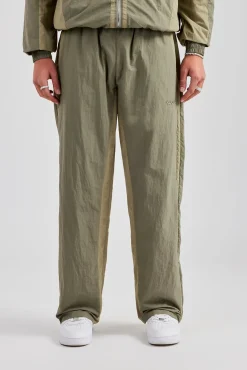 CLO-BOT-TRO Cernucci Contrast Panel Nylon Track Pant - Khaki