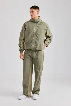 CLO-BOT-TRO Cernucci Contrast Panel Nylon Track Pant - Khaki