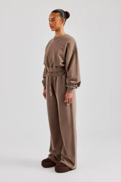 Women CLO-SET Cernucci Cropped Hoodie & Wide Leg Jogger - Taupe