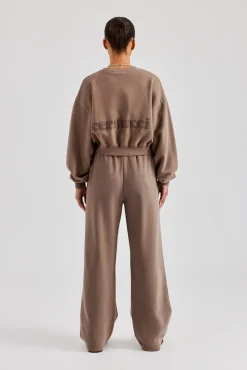 Women CLO-SET Cernucci Cropped Hoodie & Wide Leg Jogger - Taupe