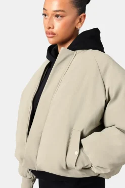 Women CLO-TOP-OUT Cernucci Cropped PU Puffer Bomber Jacket - Sage