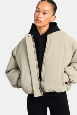 Women CLO-TOP-OUT Cernucci Cropped PU Puffer Bomber Jacket - Sage