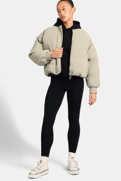 Women CLO-TOP-OUT Cernucci Cropped PU Puffer Bomber Jacket - Sage