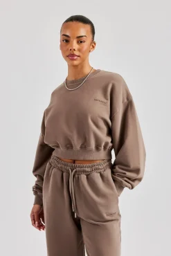 Women CLO-TOP-HS-SWE Cernucci Cropped Sweatshirt - Taupe