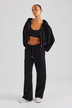 Women CLO-SET Cernucci Cropped Zip Through Hoodie & Wide Leg Jogger - Black