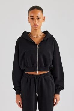 Women CLO-TOP-HS-HOOD Cernucci Cropped Zip Through Hoodie - Black
