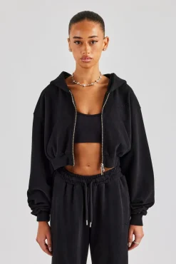 Women CLO-TOP-HS-HOOD Cernucci Cropped Zip Through Hoodie - Black