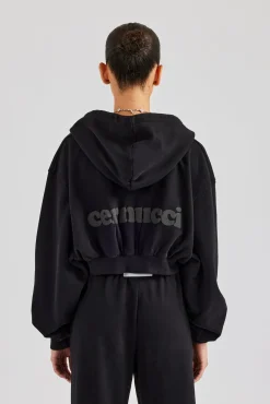 Women CLO-TOP-HS-HOOD Cernucci Cropped Zip Through Hoodie - Black