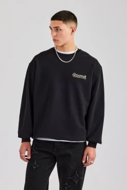 CLO-TOP-HS-SWE Cernucci Embroidered Oversized Sweatshirt - Black