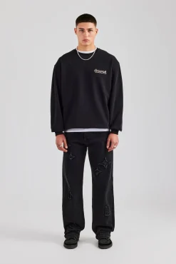 CLO-TOP-HS-SWE Cernucci Embroidered Oversized Sweatshirt - Black