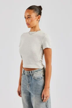 Women CLO-TOP-TEE Cernucci Embroidered Rib Baby Tee - Ash Grey