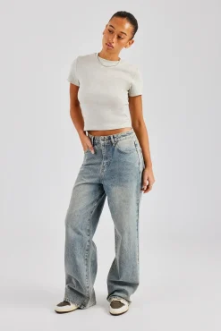 Women CLO-TOP-TEE Cernucci Embroidered Rib Baby Tee - Ash Grey