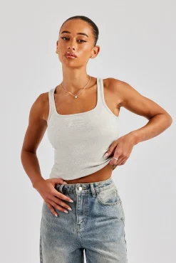Women CLO-TOP-TEE Cernucci Embroidered Vest Top - Grey Marl