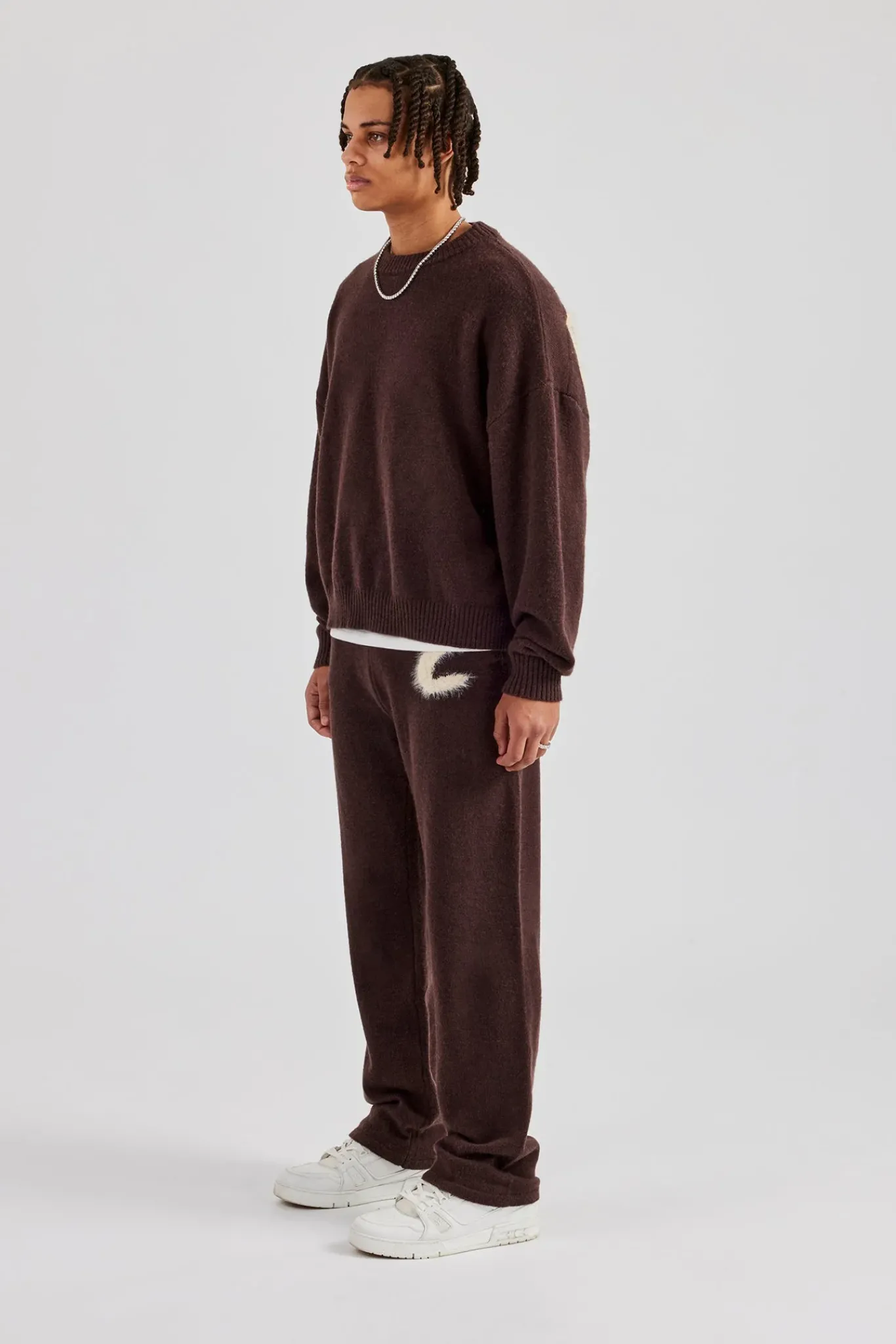 CLO-SET-KTW Cernucci Fluffy Intarsia Sweater & C Jogger - Chocolate