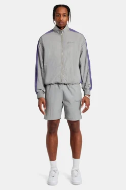 CLO-SET Cernucci Panelled Nylon Track Jacket & Short Set - Charcoal