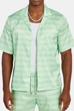 CLO-TOP-SHIR Cernucci Repeat Printed Satin Shirt - Lime
