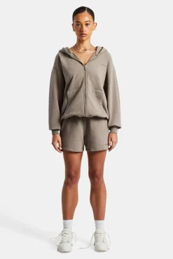 Women CLO-SET Cernucci Zip Through Hoodie & Short Set - Taupe