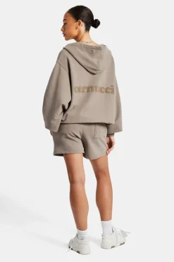 Women CLO-SET Cernucci Zip Through Hoodie & Short Set - Taupe