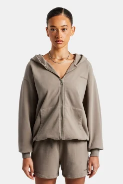 Women CLO-SET Cernucci Zip Through Hoodie & Short Set - Taupe