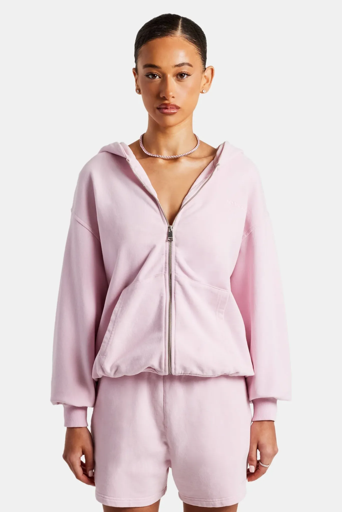 Women CLO-SET Cernucci Zip Through Hoodie & Short Set - Pink