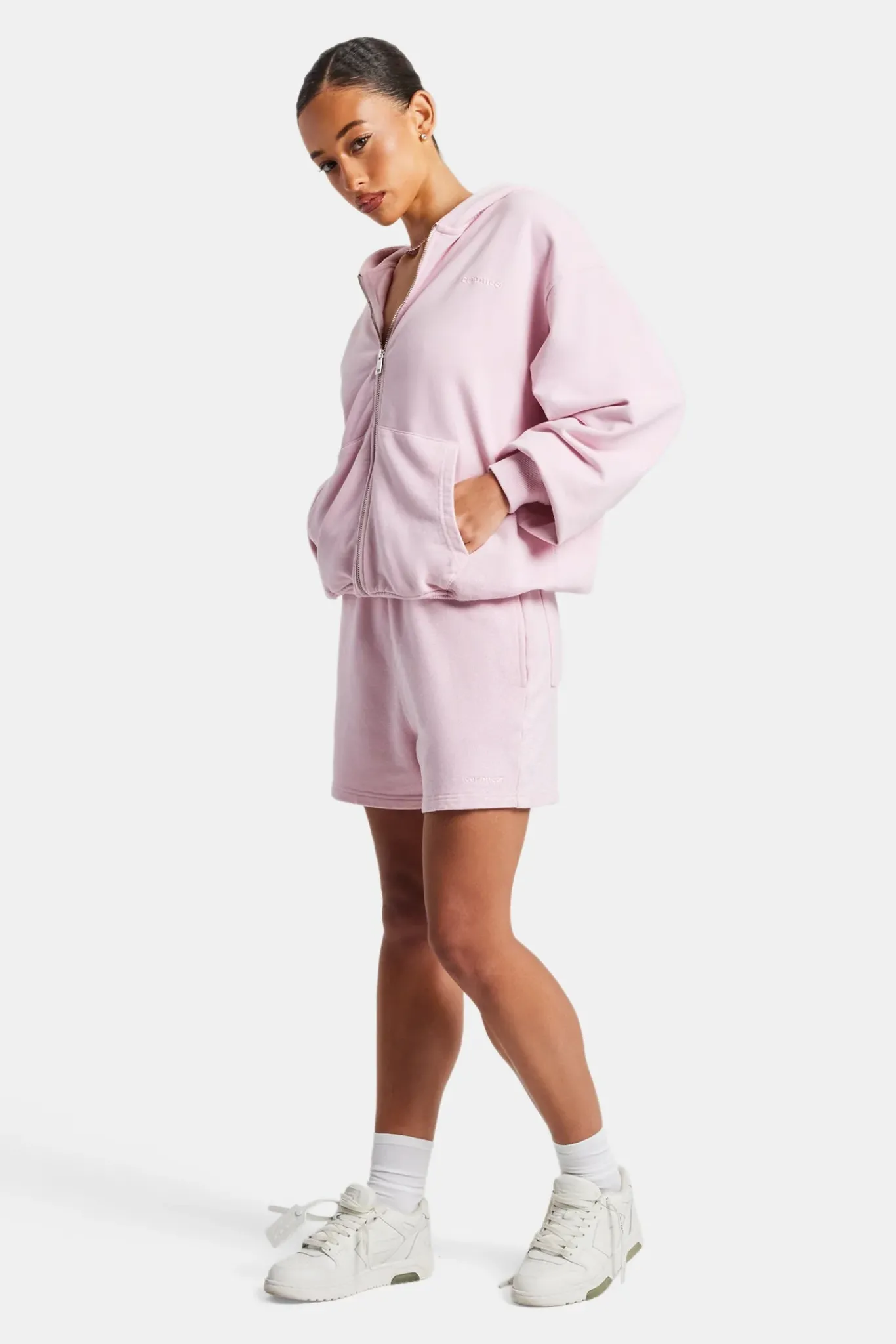 Women CLO-SET Cernucci Zip Through Hoodie & Short Set - Pink