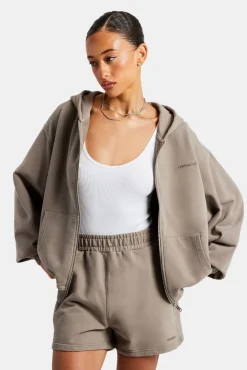 Women CLO-TOP-HS-HOOD Cernucci Zip Through Hoodie - Taupe
