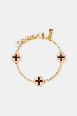 JWL-BRA Chocolate Brown Cross Motif Bracelet - 10mm