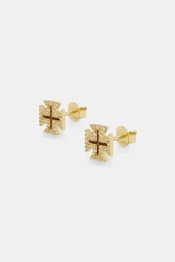 JWL-EAR Chocolate Brown Cross Motif Stud Earrings - 8mm