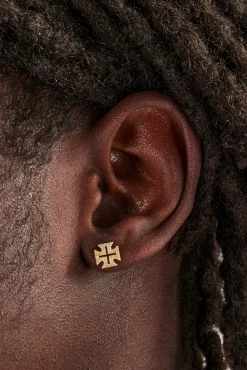 JWL-EAR Chocolate Brown Cross Motif Stud Earrings - 8mm