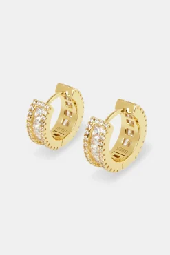 JWL-EAR Clear Baguette Huggie Earrings - Gold
