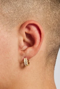 JWL-EAR Clear Baguette Huggie Earrings - Gold