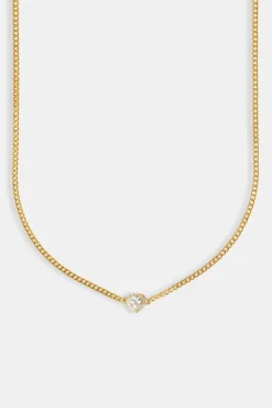 Women JWL-CHN Clear Heart Micro Cuban Chain - 2.5mm - Gold