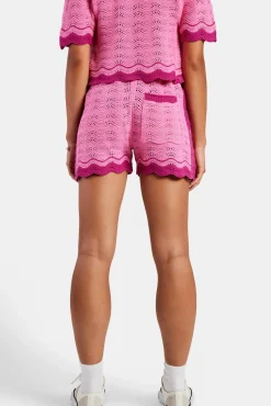 Women CLO-BOT-KTW Contrast Crochet Knitted Short - Pink